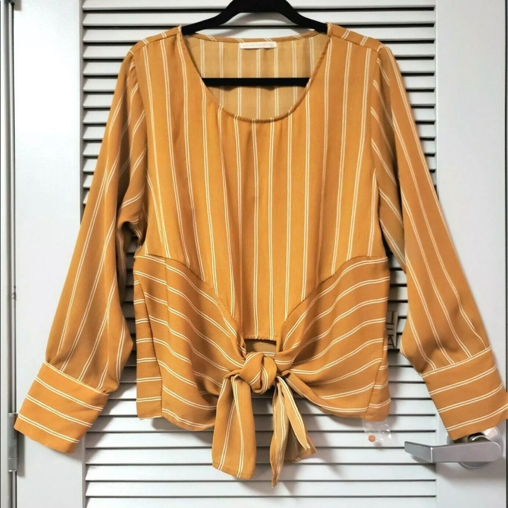 2XL MUSTARD STRIP WOMENS BLOUSE